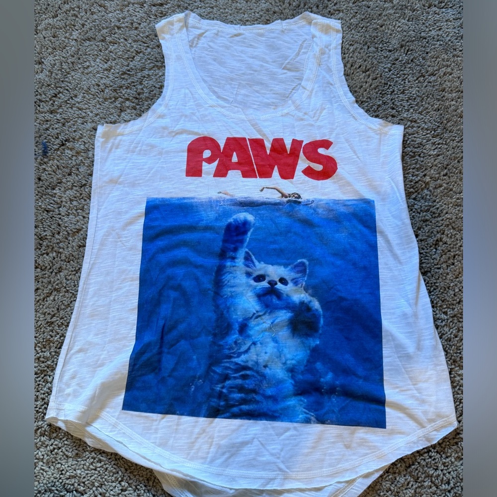 Women’s Jaws paws funny tank top for cat owner sz S